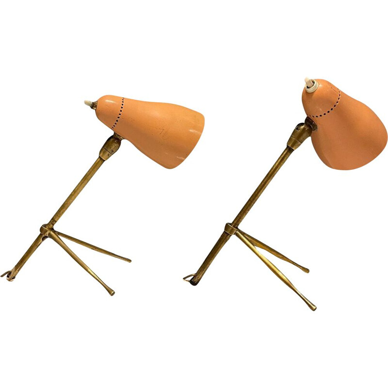 Pair of vintage pink bronze table lamps by Giuseppe Ostuni for Oluce, 1950