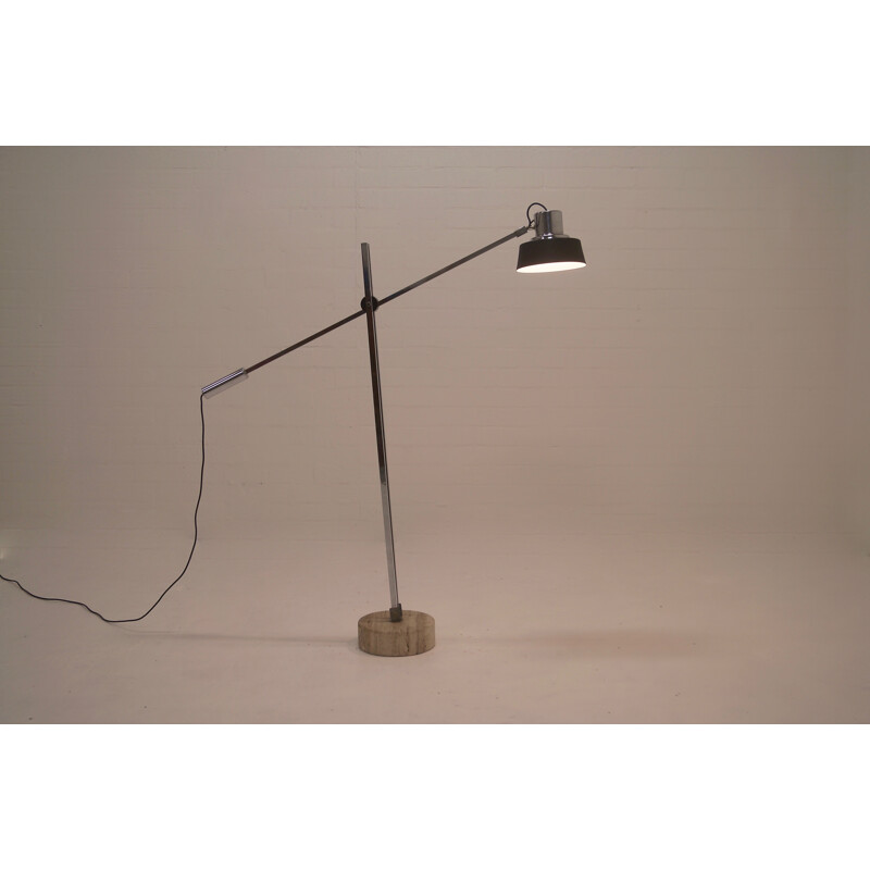 Mid-century Italian floor lamp in chromed metal and travertine - 1960s