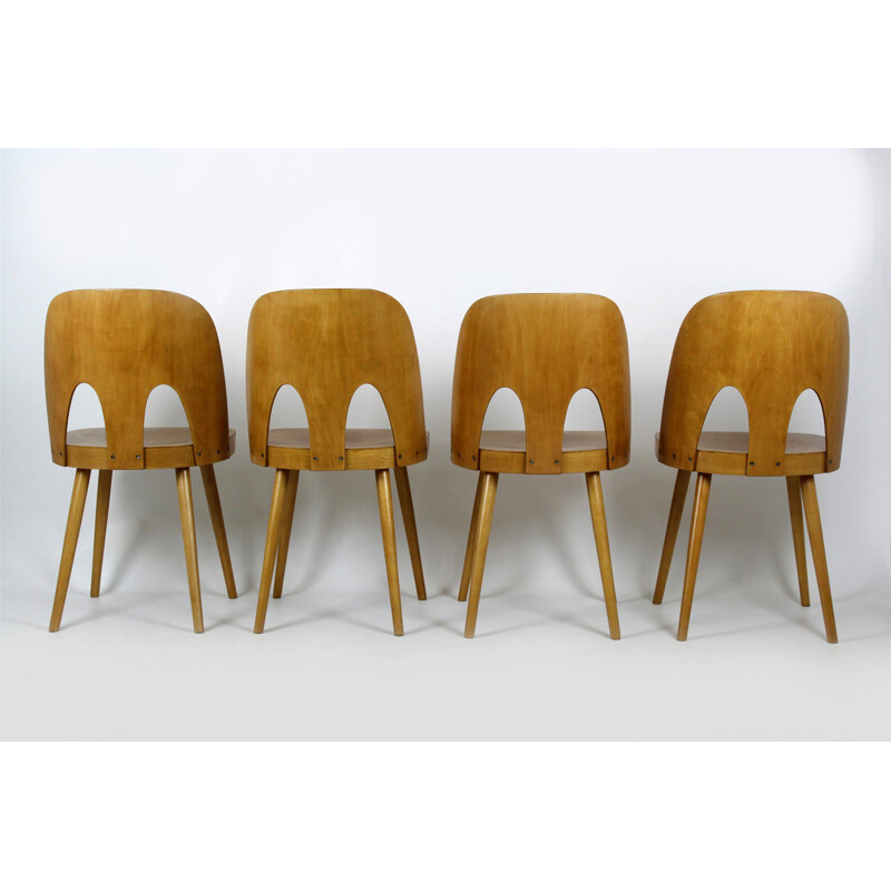 Set of 4 vintage wooden chairs by Oswald Haerdtl for TON, Czechoslovakia 1960s