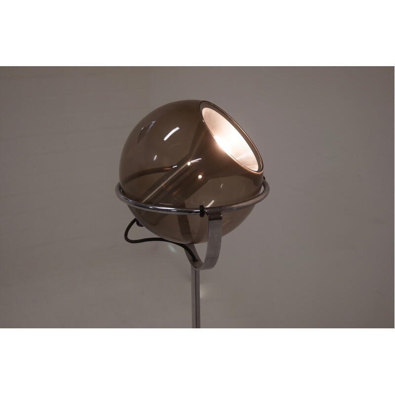 Dutch Raak "Globe" floor lamp in smoked glass and chromed metal, Frank LIGTELIJN - 1960s