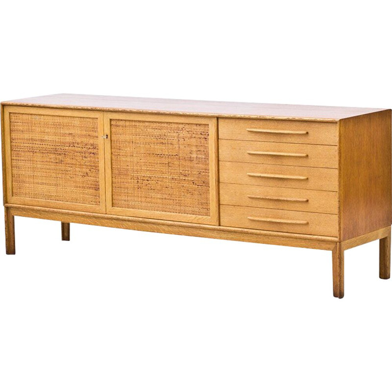 Oakwood & rattan vintage Norrland sideboard by Alf Svensson for Bjästa Möbelfabrik, Sweden 1960s