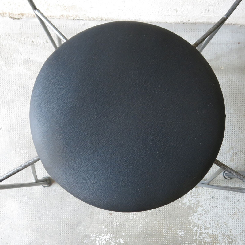 Pair of vintage armchairs in black leatherette and metal by Pascal Mourgue for Fermob, 1985