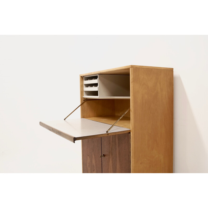 Dutch Pastoe "CB07" secretary desk in birchwood and teck, Cees BRAAKMAN - 1950s