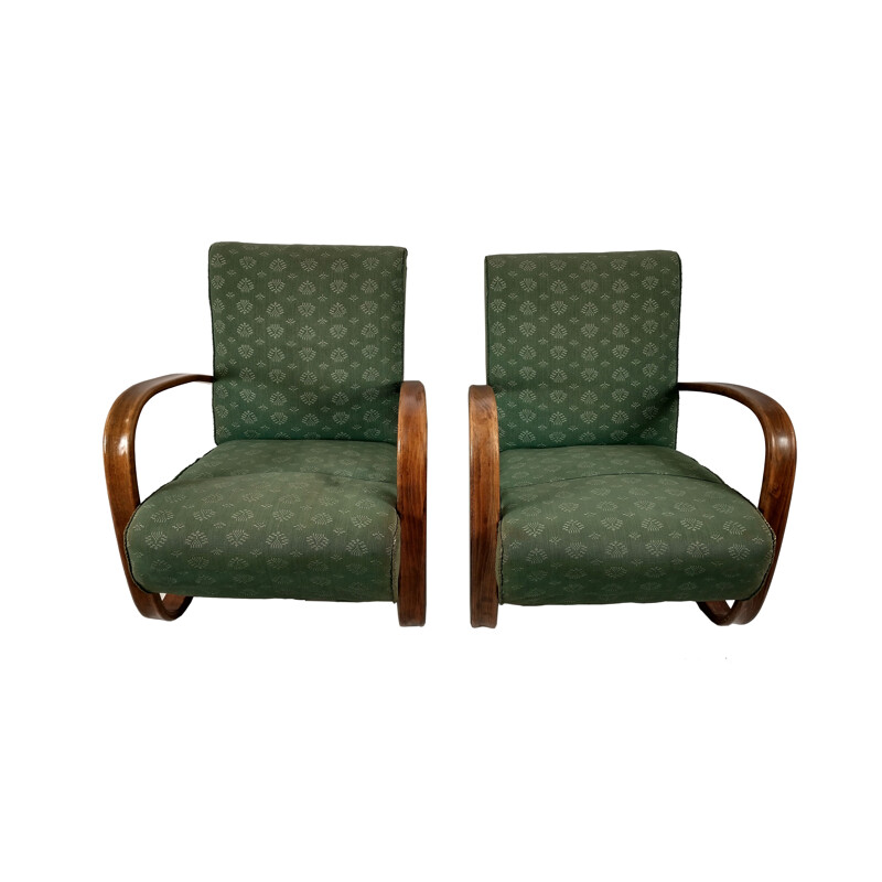 Pair of vintage H 269 armchairs by Jindřich Halabala, Czech Republic 1930s