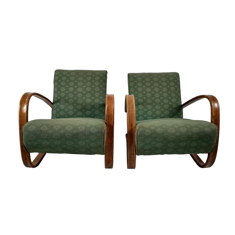 Pair of vintage H 269 armchairs by Jindřich Halabala, Czech Republic 1930s