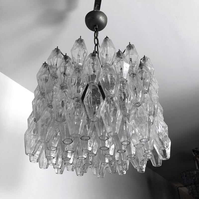 Mid century Poliedri glass chandelier by Carlo Scarpa for Venini, Italy 1960s