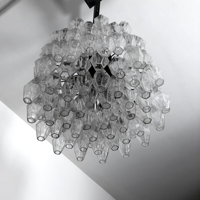 Mid century Poliedri glass chandelier by Carlo Scarpa for Venini, Italy 1960s