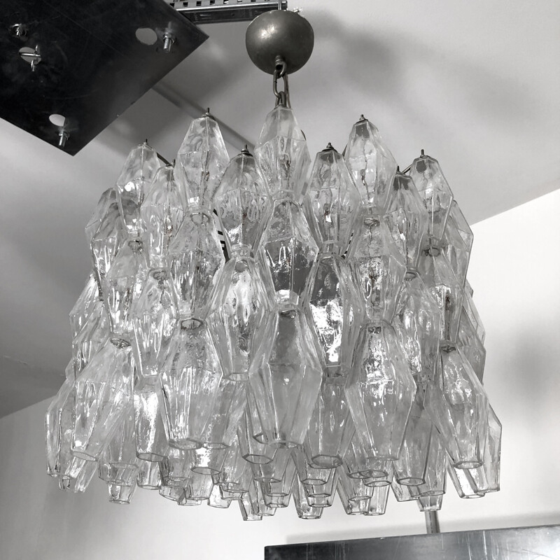 Mid century Poliedri glass chandelier by Carlo Scarpa for Venini, Italy 1960s