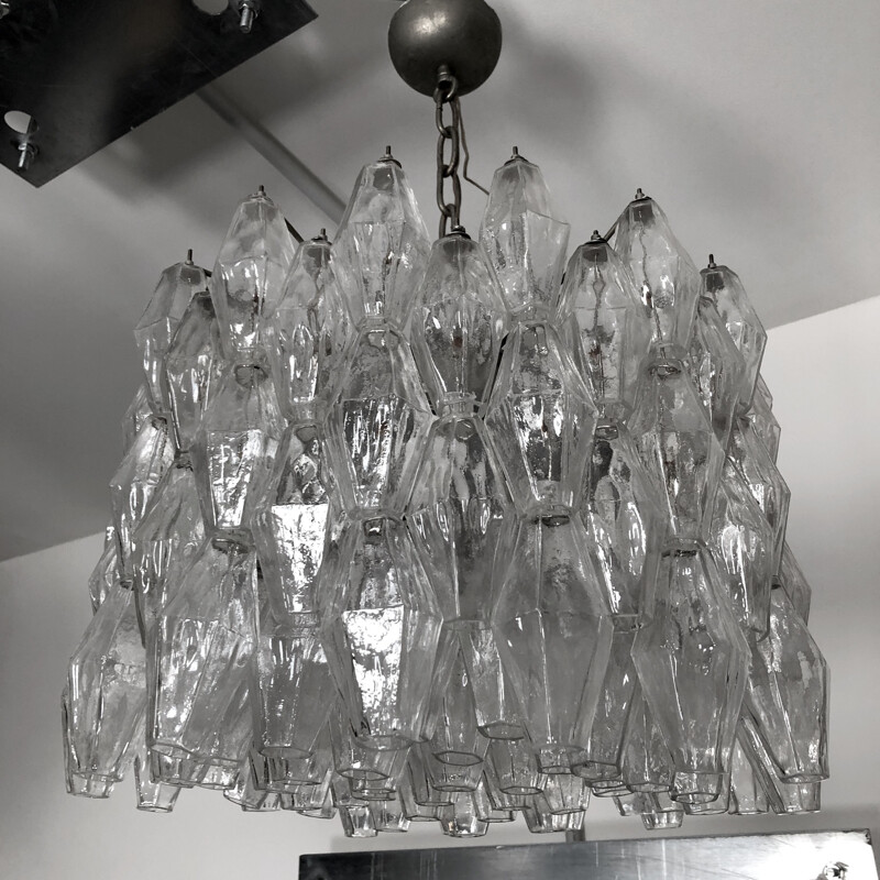 Mid century Poliedri glass chandelier by Carlo Scarpa for Venini, Italy 1960s