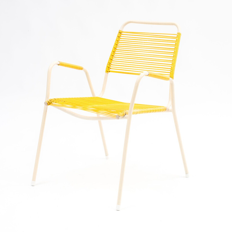 Pair of vintage Scoubidou yellow garden chair, 1950s