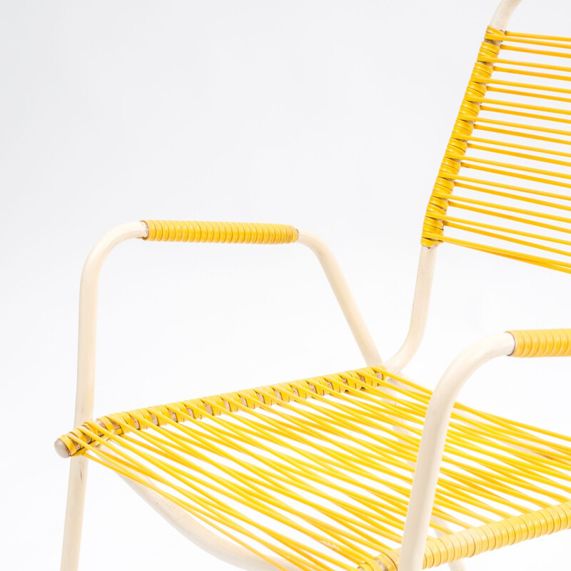 Pair of vintage Scoubidou yellow garden chair, 1950s