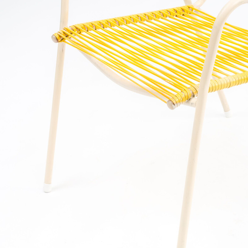 Pair of vintage Scoubidou yellow garden chair, 1950s