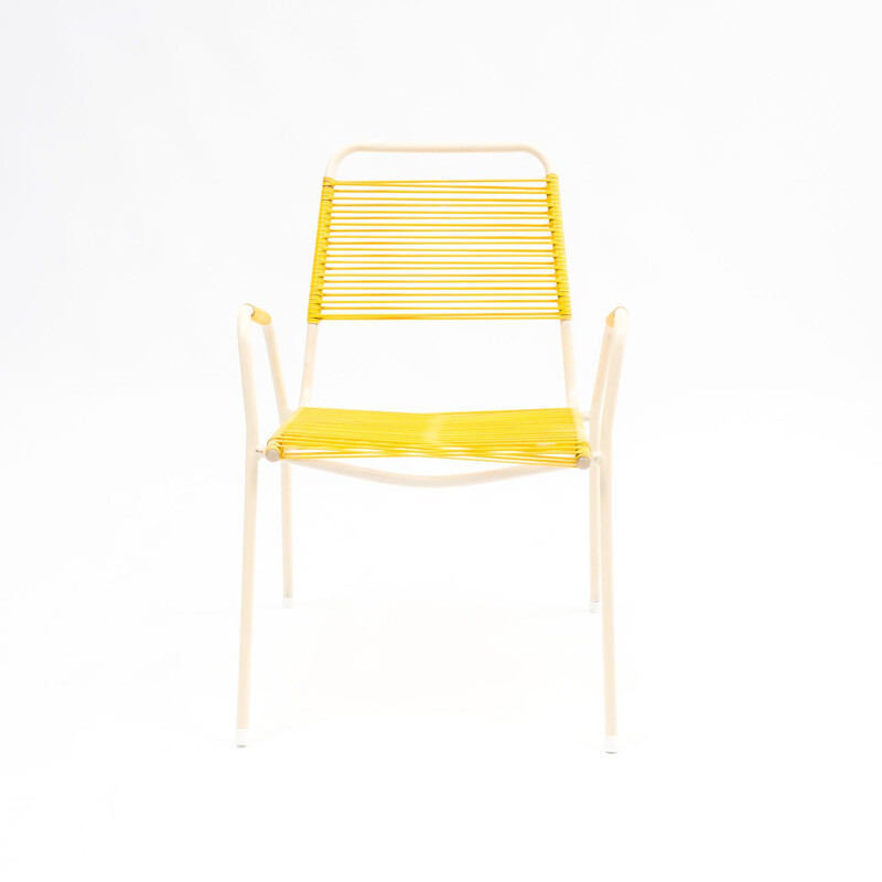 Pair of vintage Scoubidou yellow garden chair, 1950s