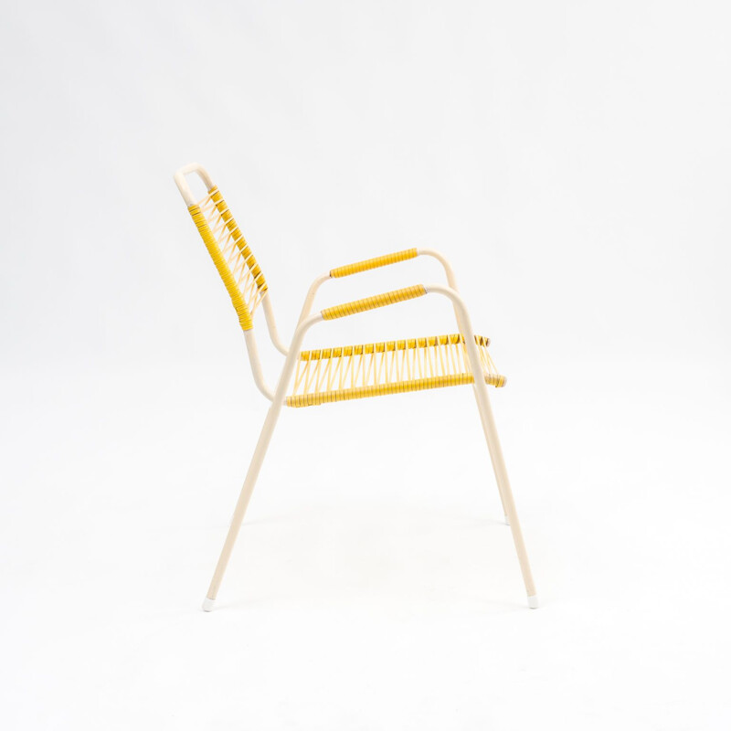 Pair of vintage Scoubidou yellow garden chair, 1950s