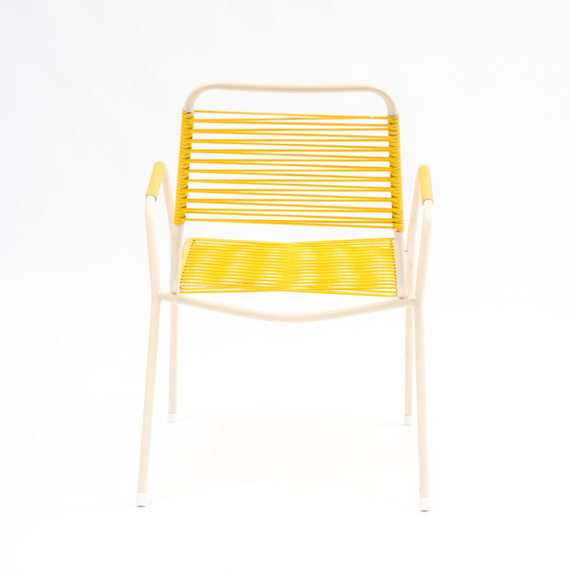 Pair of vintage Scoubidou yellow garden chair, 1950s
