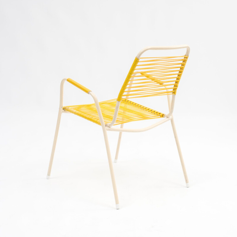 Pair of vintage Scoubidou yellow garden chair, 1950s