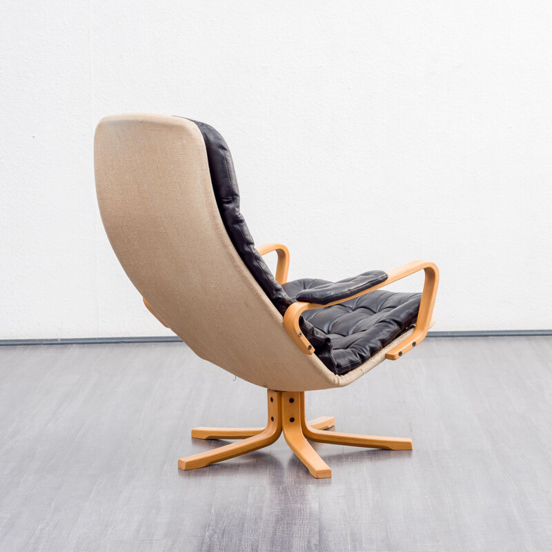 Fauteuil vintage en cuir et bois de hêtre de Dux, Danemark 1970