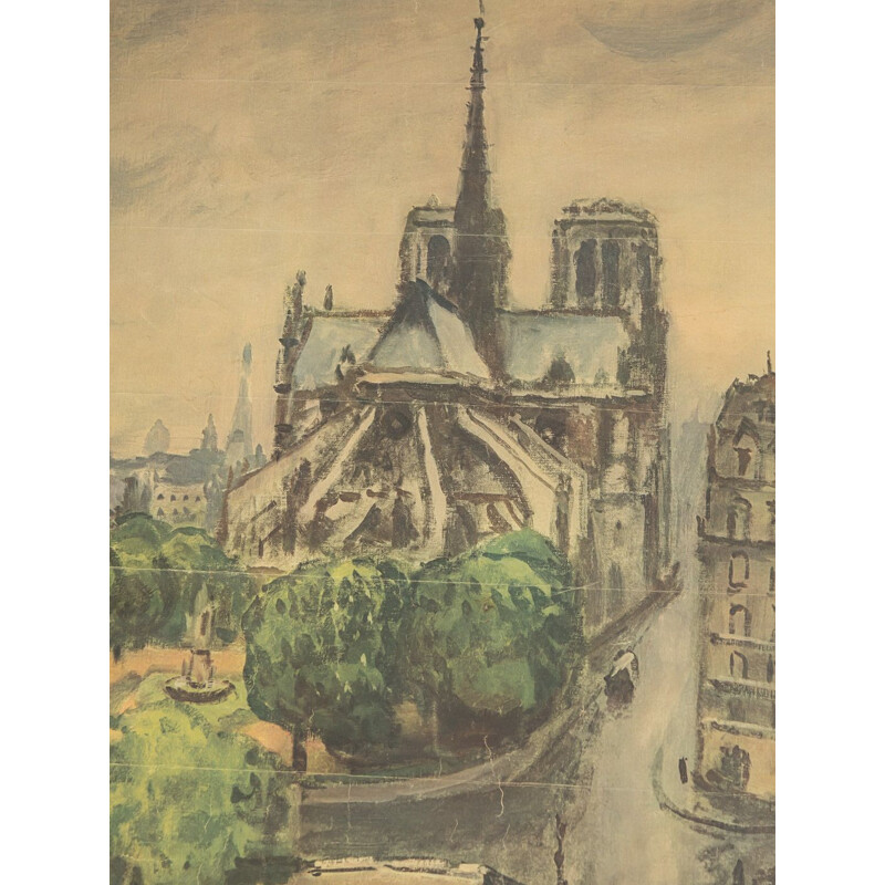 Affiche vintage "Notre Dame" des chemins de fer nationaux français, 1950