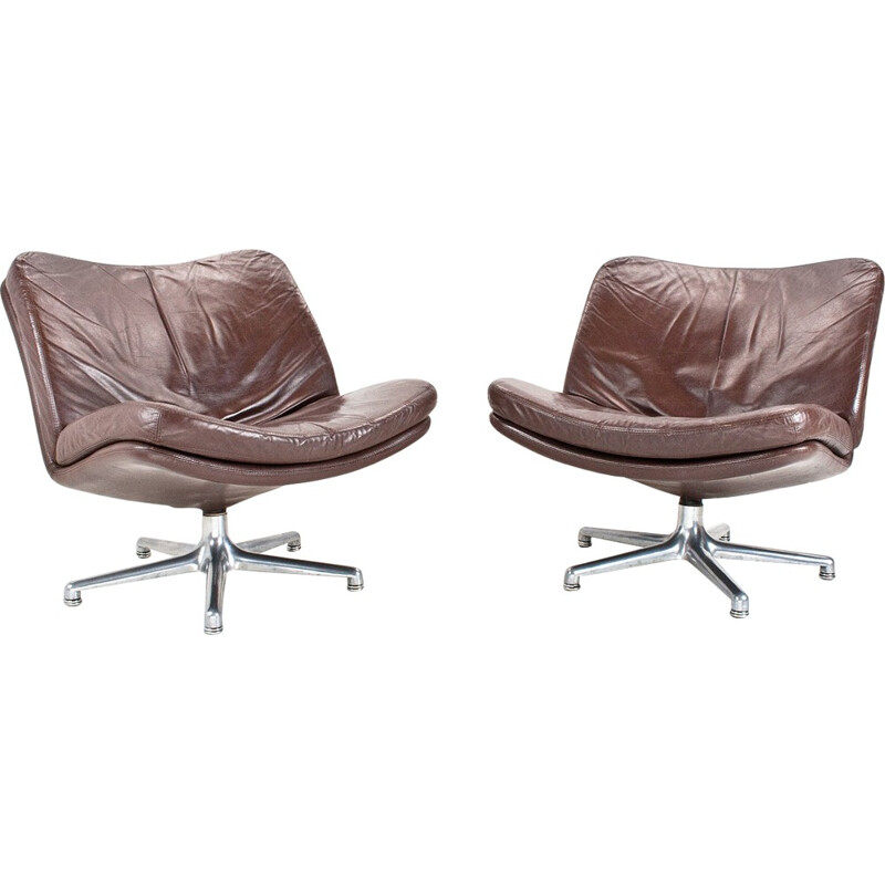  Pair of Artifort armchairs in brown leather, Geoffrey HARCOURT - 1960s