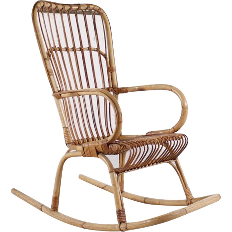 Vintage bamboo rocking chair - 1950s