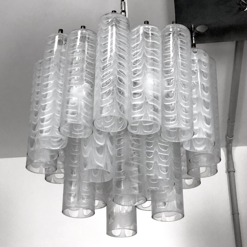 Vintage "Graffito" Murano glass chandelier by Ercole Barovier, Italy 1960s