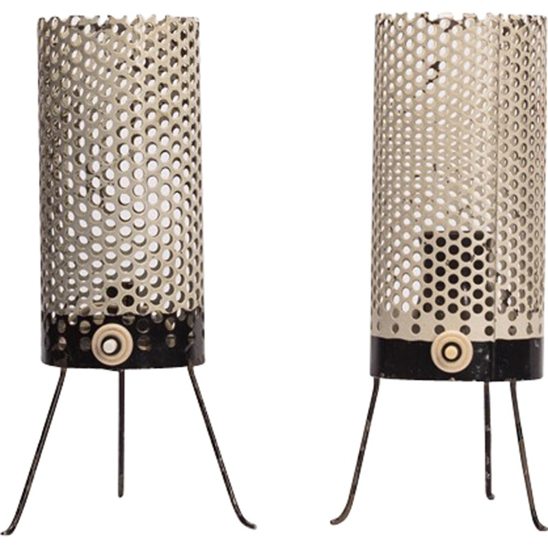 Pair of table lamp in perforated metal - 1950s