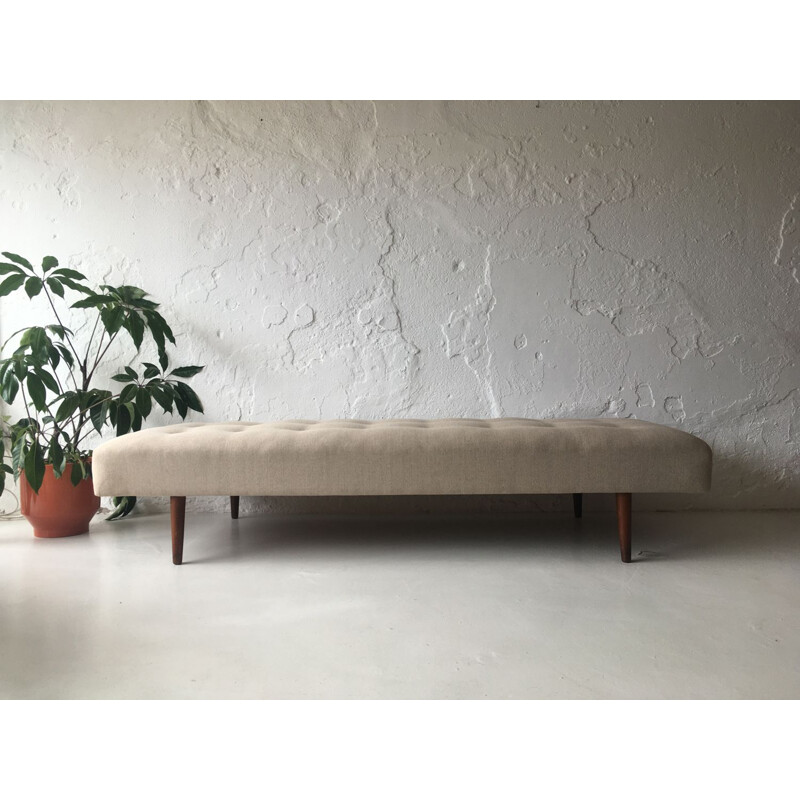 Vintage Danish teak legs and buttons daybed, 1950s