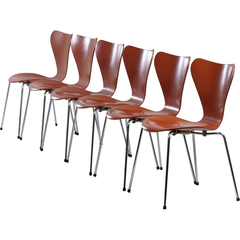 Set of 6 vintage butterfly chairs by Arne Jacobsen for Fritz Hansen, 1970s