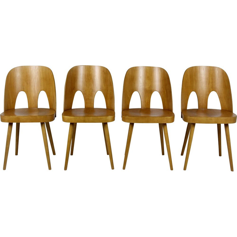 Set of 4 vintage wooden chairs by Oswald Haerdtl for TON, Czechoslovakia 1960s