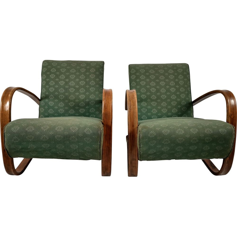 Pair of vintage H 269 armchairs by Jindřich Halabala, Czech Republic 1930s