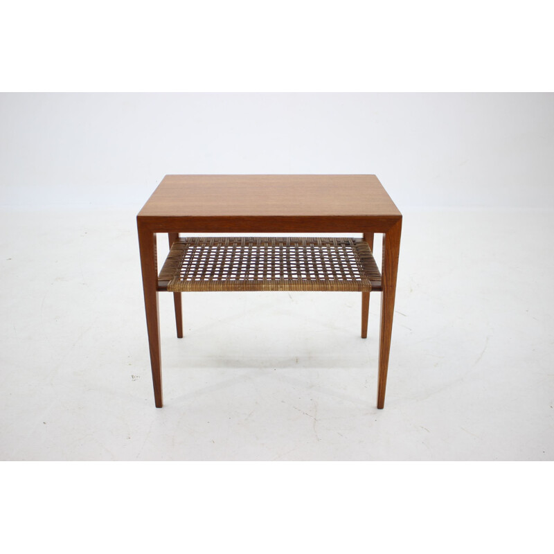 Mid century teak and cane side table by Severin Hansen, Denmark 1950s