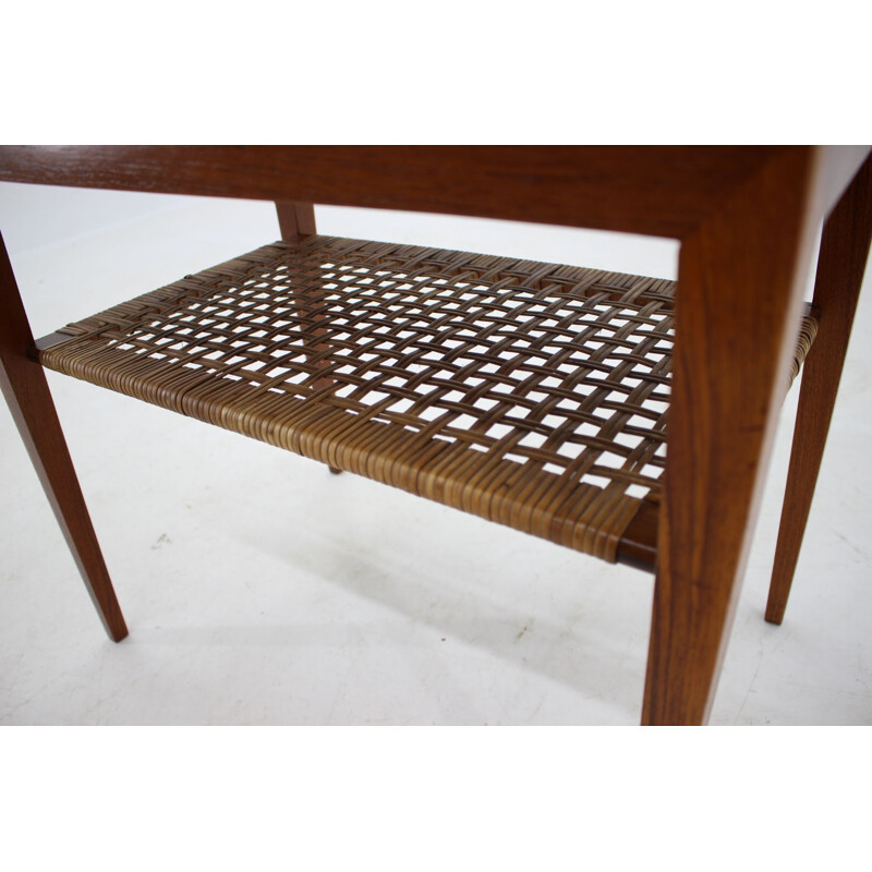 Mid century teak and cane side table by Severin Hansen, Denmark 1950s