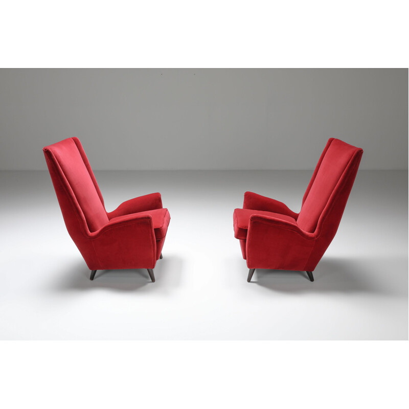 Pair of vintage red armchairs by Gio Ponti, Italy 1950