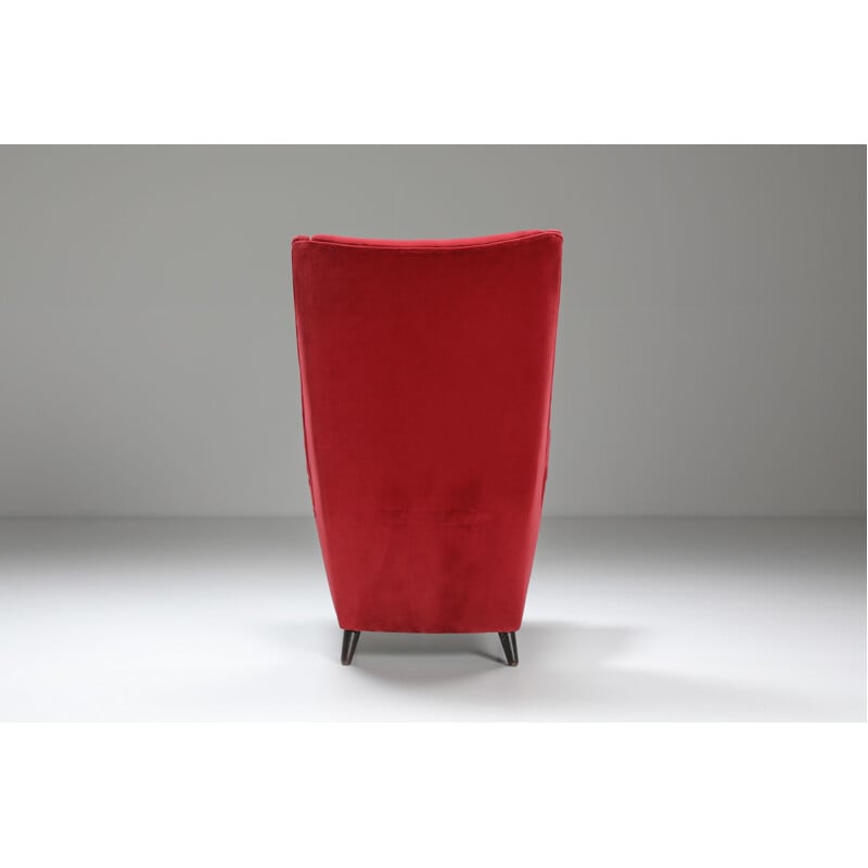 Paire de fauteuils vintage rouges de Gio Ponti, Italie 1950