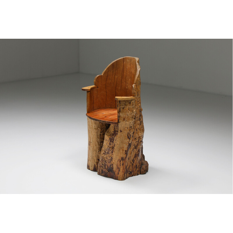 Chaise vintage Wabi-Sabi en bois organique, 1830