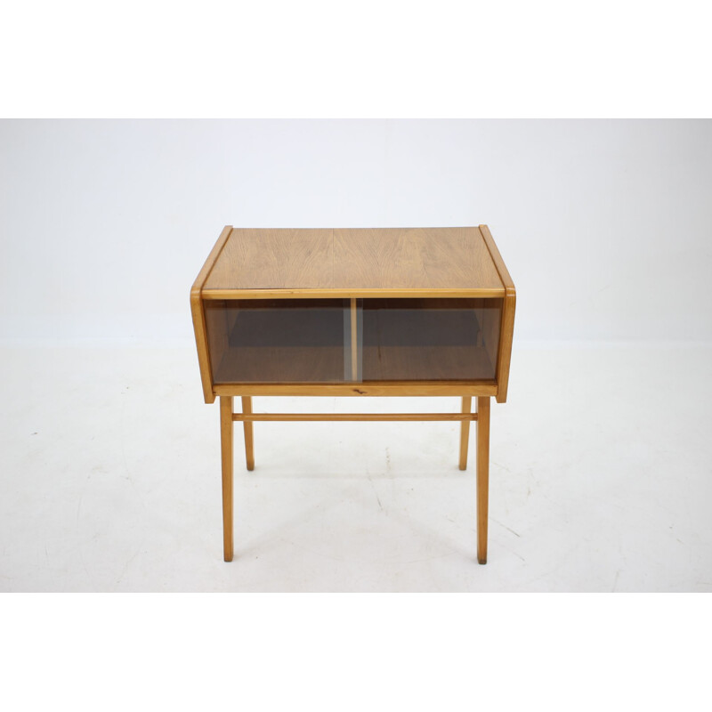 Console vintage en chêne et verre, Tchécoslovaquie 1960