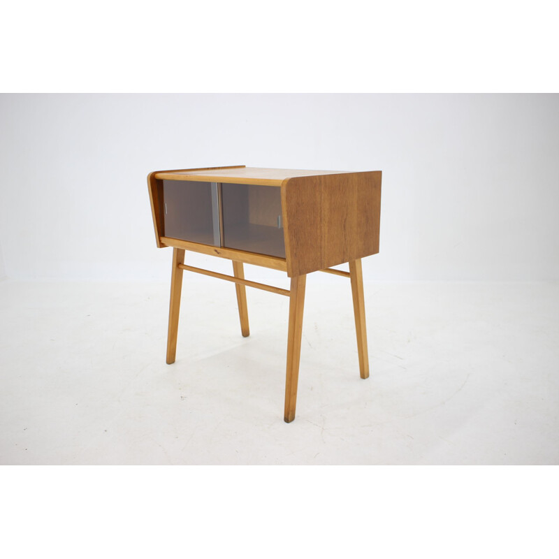 Vintage oakwood and glass console, Czechoslovakia 1960s