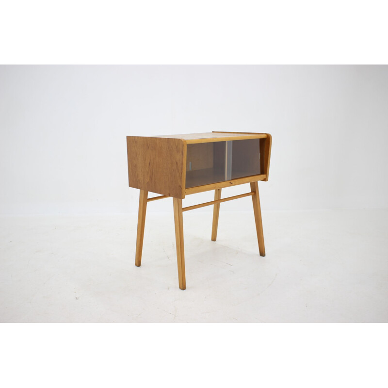 Vintage oakwood and glass console, Czechoslovakia 1960s