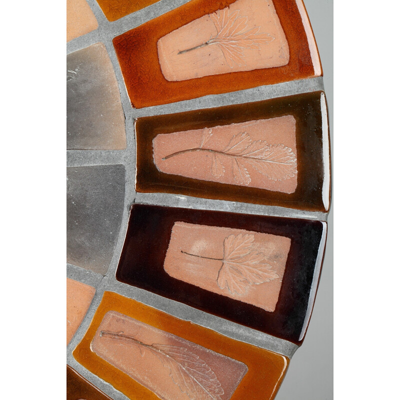 Miroir rond en terre cuite orné de feuilles, Roger CAPRON - 1960