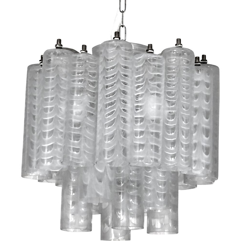 Vintage "Graffito" Murano glass chandelier by Ercole Barovier, Italy 1960s