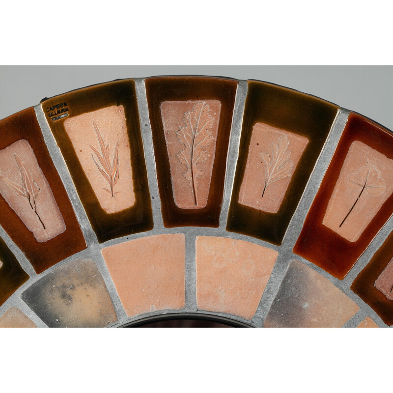 Round Mirror in Terracotta with Leaves, Roger CAPRON - 1960s