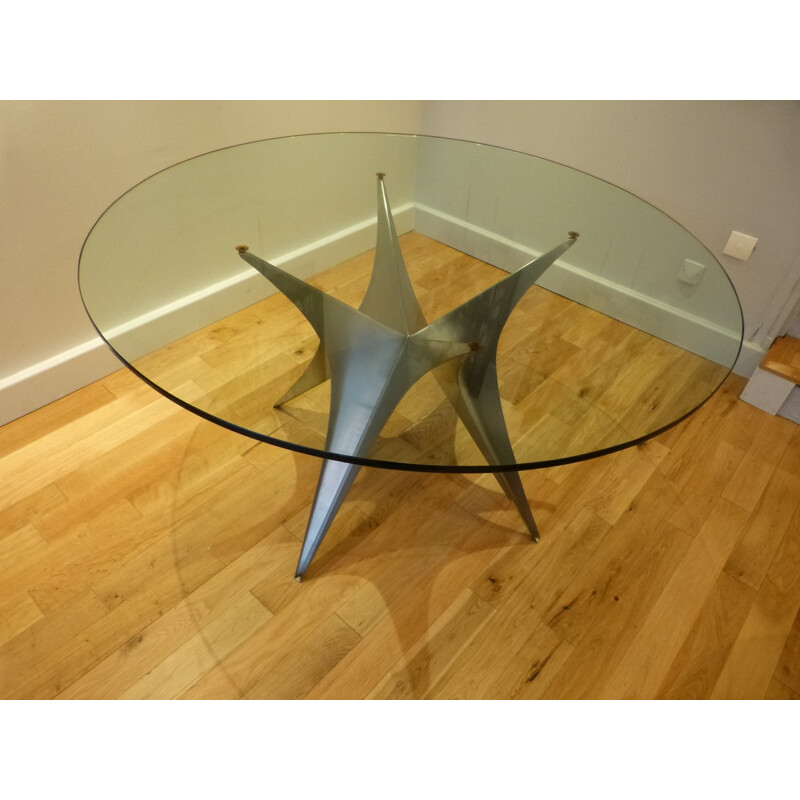 Glass and brushed steel dining table, Paul LE GEARD - 1970s