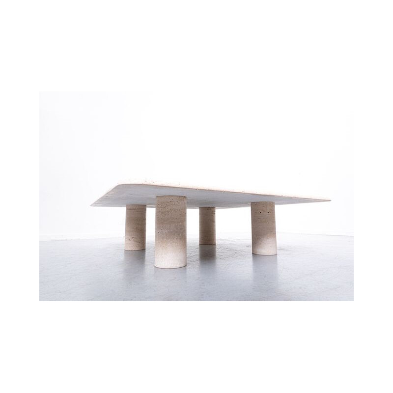 Mid-century travertine square coffee table by Angelo Mangiarotti, Italy 1970s