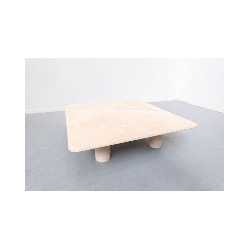 Mid-century travertine square coffee table by Angelo Mangiarotti, Italy 1970s