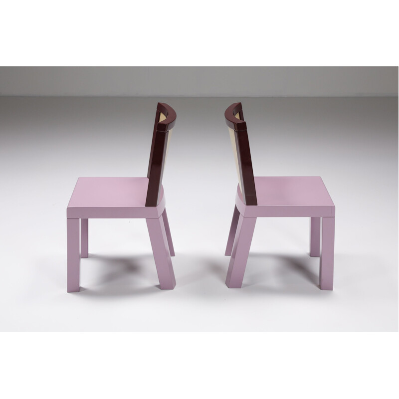 Ensemble de 4 chaises vintage rose par Ettore Sottsass pour Leitner, 1980