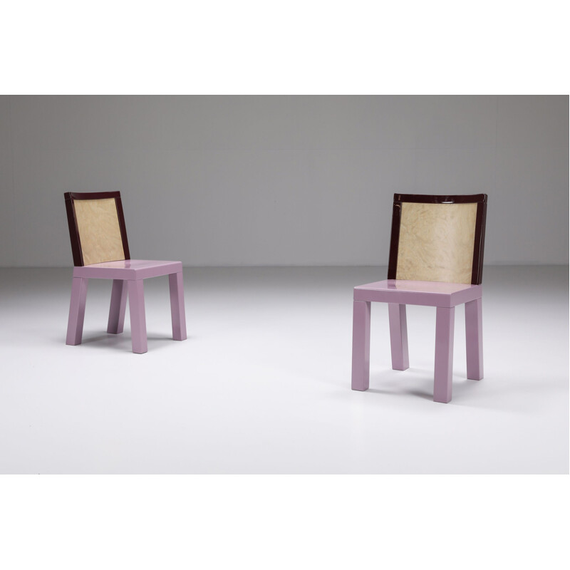 Ensemble de 4 chaises vintage rose par Ettore Sottsass pour Leitner, 1980