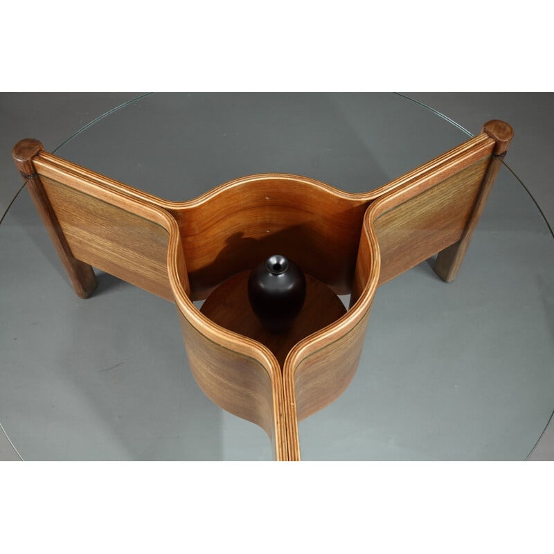 Table basse Nathan en bois thermoformé et verre - 1960