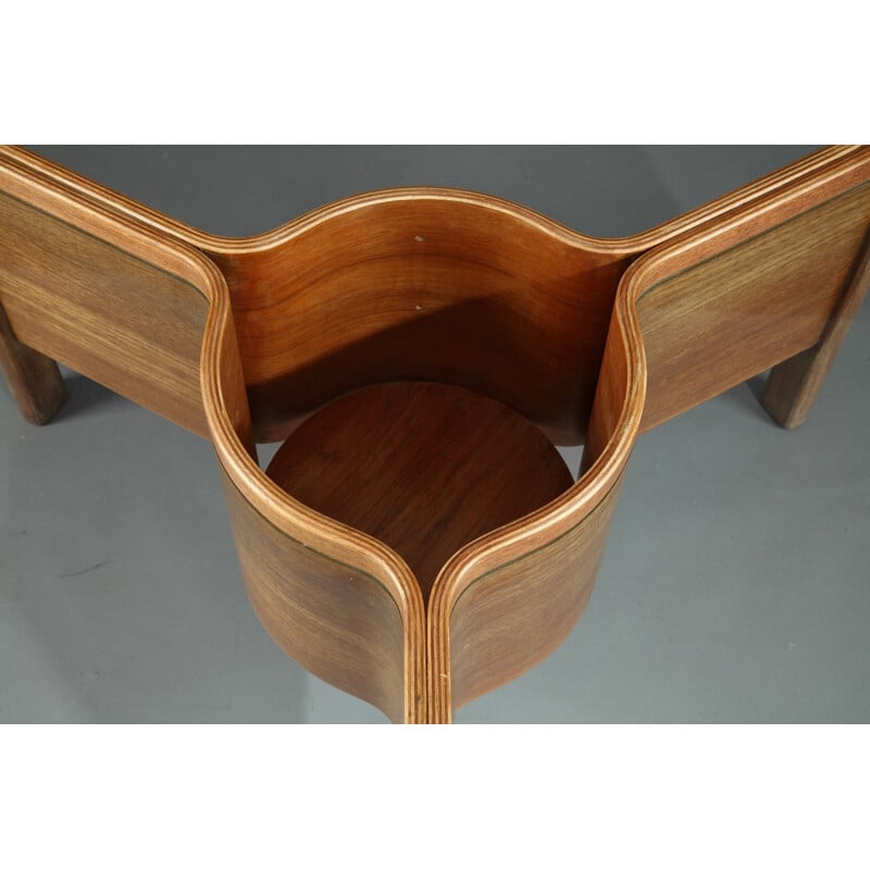 Table basse Nathan en bois thermoformé et verre - 1960