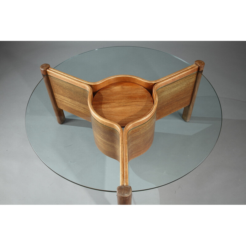 Table basse Nathan en bois thermoformé et verre - 1960