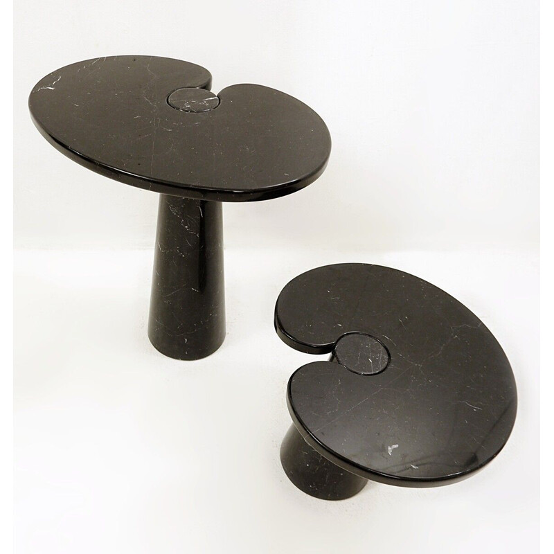 Paire de tables basses vintage en marbre noir modèle "Eros" par Angelo Mangiarotti